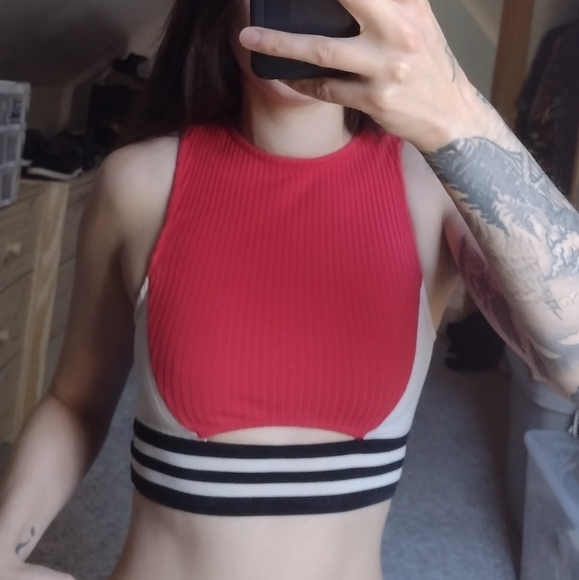 Bershka Tops - Red and Black Cutout Crop Top